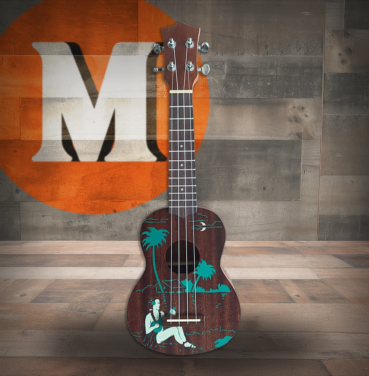 Silvertone Suprano Ukulele w/'Hula' Stencil Graphic - Walnut (852) | Musician Madness