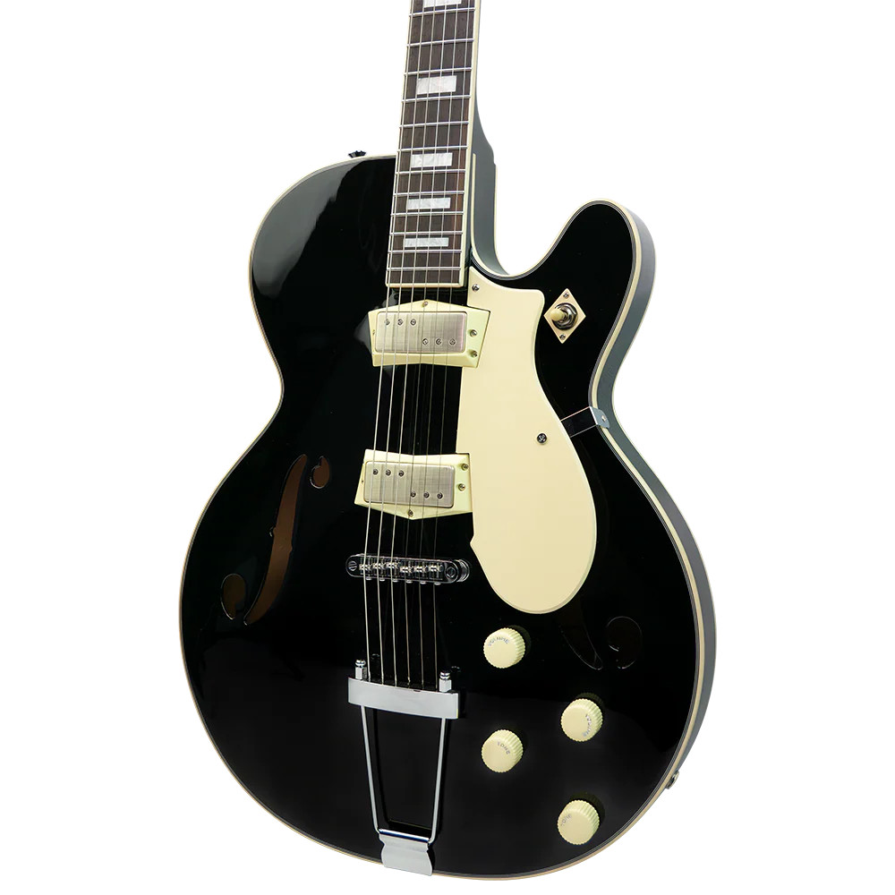 Silvertone Semi-Hollow w/ Trapeze 2 mini-hum PU's - Gloss Black (1446TBK) | Musician Madness