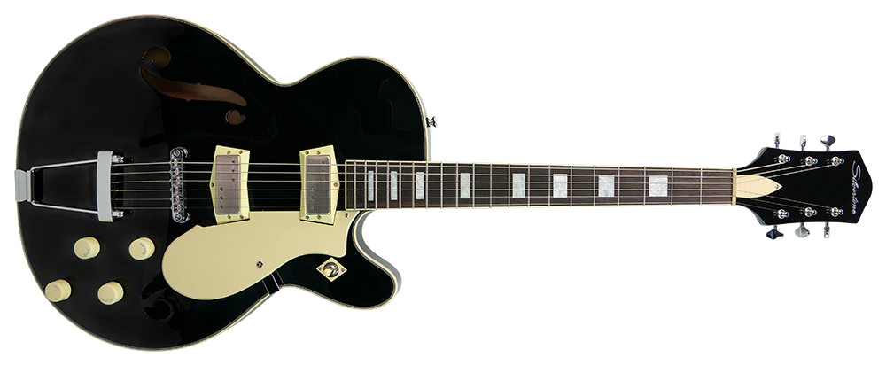 Silvertone Semi-Hollow w/ Trapeze 2 mini-hum PU's - Gloss Black (1446TBK) | Musician Madness