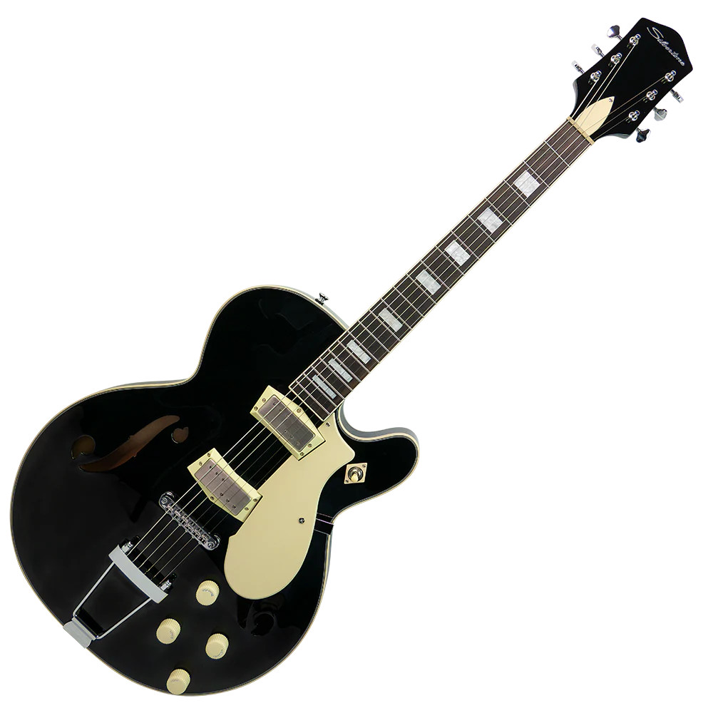 Silvertone Semi-Hollow w/ Trapeze 2 mini-hum PU's - Gloss Black (1446TBK)