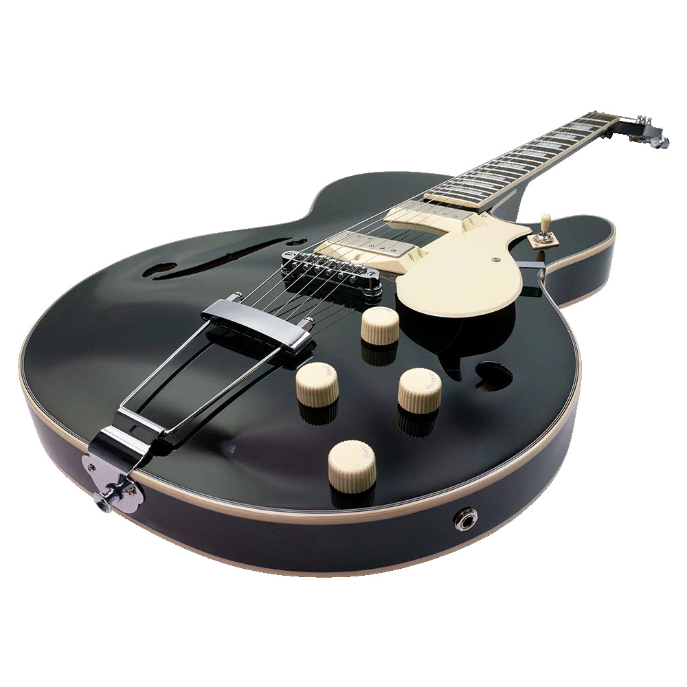 Silvertone Semi-Hollow w/ Trapeze 2 mini-hum PU's - Gloss Black (1446TBK)