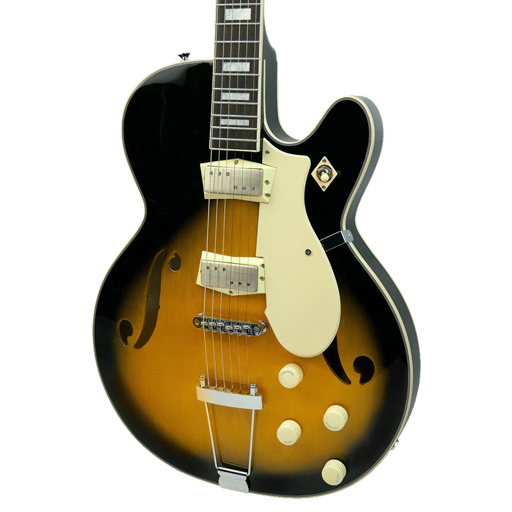Silvertone Semi-Hollow w/ Trapeze 2 mini-hum PU's - Tobacco Burst (1446TTSB) | Musician Madness