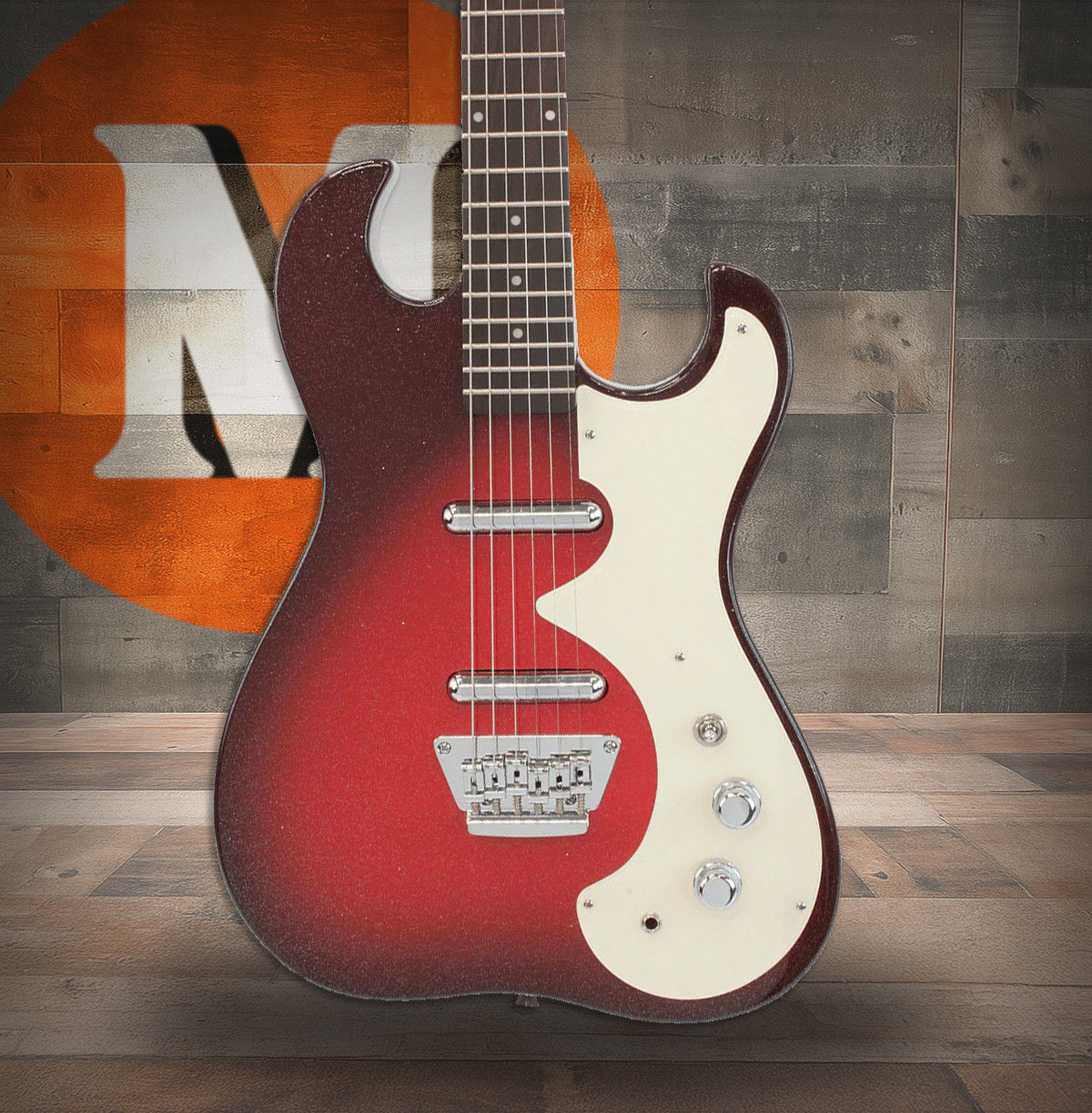 Silvertone Double Cut Bolt-on Lipstick Pickups - Red Silver Flake Burst (1449RSFB)