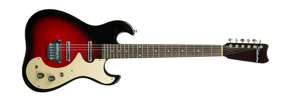 Silvertone Dbl Cut Bolt-on Alnico 6 Lipstick PU's - Red Silver Flake Burst (1449RSFB2) | Musician Madness