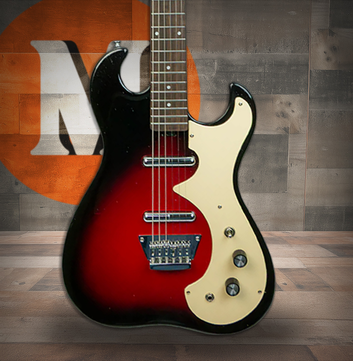 Silvertone Dbl Cut Bolt-on Alnico 6 Lipstick PU's - Red Silver Flake Burst (1449RSFB2) | Musician Madness