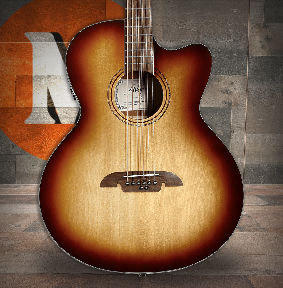 Alvarez Artist Baritone Guitar Acoustic Electric 8 String Shadowburst with Cutaway (ABT60CE_8-String_Shadowburst) | Musician Madness