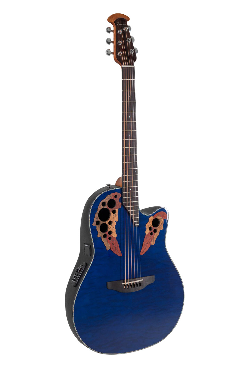 Ovation Celebrity Elite Plus E-Acoustic Guitar CE44P-8TQ Blue Transparent Quilt (CE44P-8TQ-G) | Musician Madness