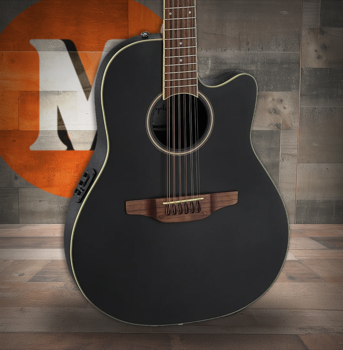 Ovation Applause E-Acoustic Guitar AB2412-5S Black Satin 12-String (AB2412-5S)