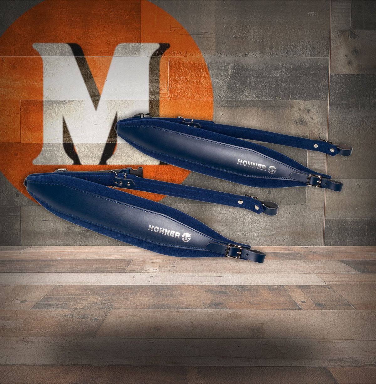 Hohner 44" X 4" Leather & Velvet Accordion Straps X-Large W/ Back Strap (ACC18-BLU/BLU)