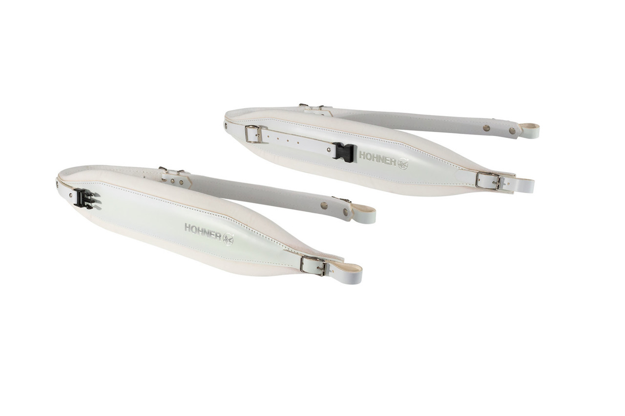 Hohner 44" X 4" Leather & Velvet Accordion Straps X-Large W/ Back Strap (ACC20-WHT/WHT)