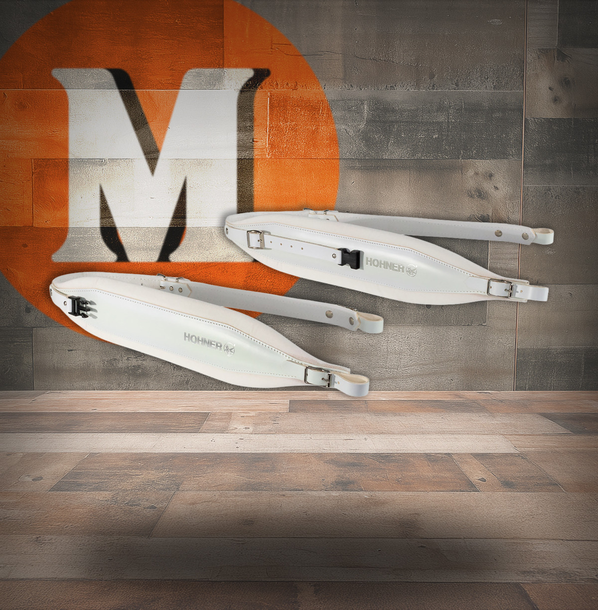 Hohner 44" X 4" Leather & Velvet Accordion Straps X-Large W/ Back Strap (ACC20-WHT/WHT)