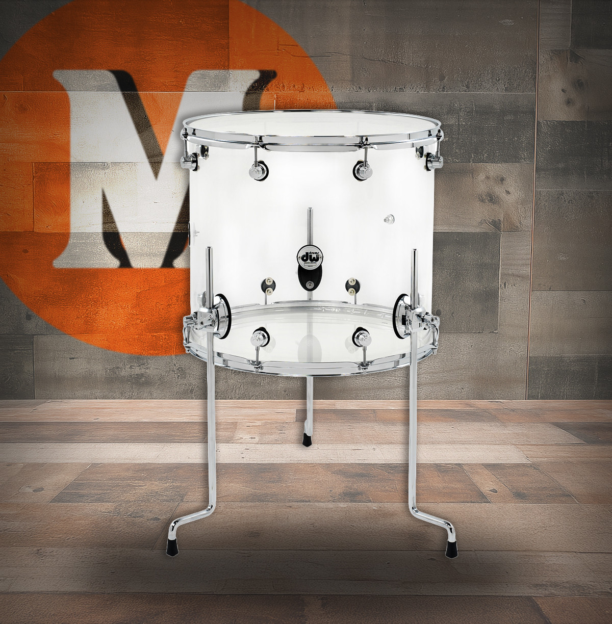 DW Design Series Acrylic Floor Tom 16x18 - Clear w/Chrome Hardware (DDAC1618TTCL) | Musician Madness
