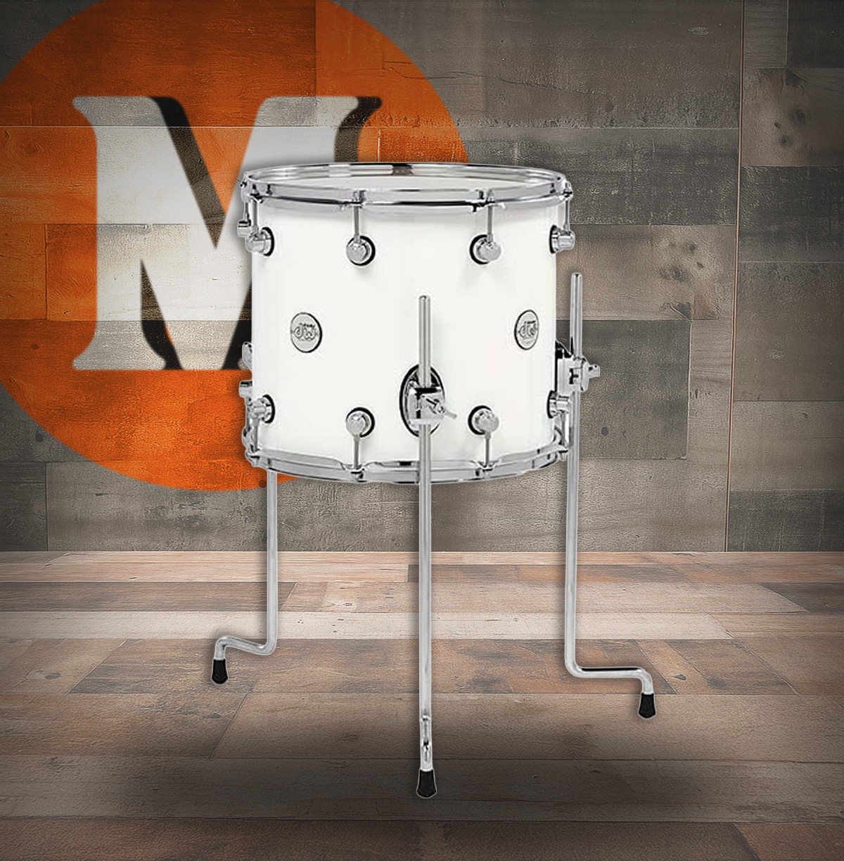 DW Design Series Maple Floor Tom 12x14 - Gloss White Lacquer w/Chrome Hardware (DDLG1214TTWH) | Musician Madness