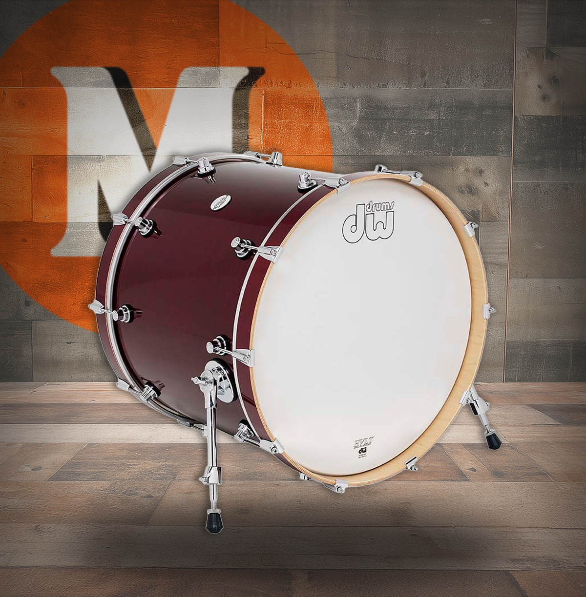 DW Design Series Maple Bass Drum 18x22 - Cherry Stain Gloss Lacquer w/Chrome Hardware (DDLG1822KKCS) 