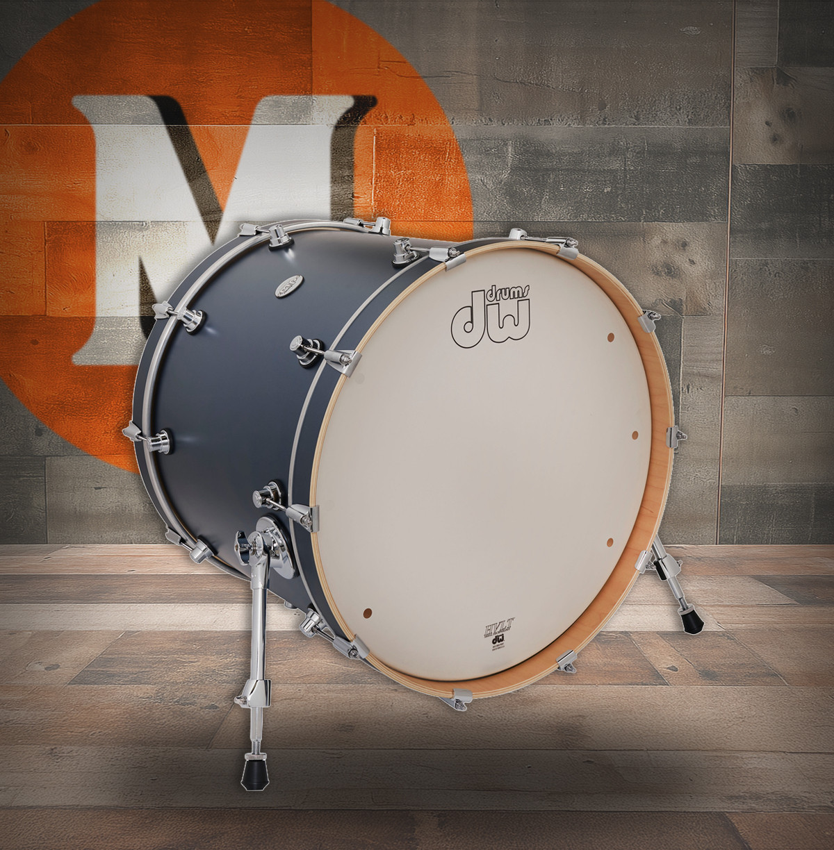 DW Design Series Maple Bass Drum 18x22 - Blue Slate Lacquer w/Chrome Hardware (DDLM1822KKBS) | Musician Madness | Musician Madness