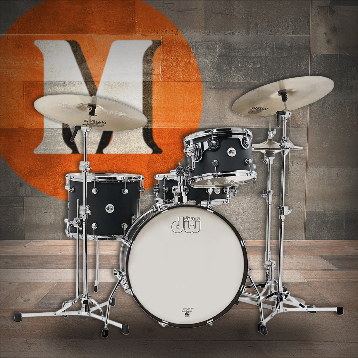  DW Design Series Frequent Flyer 4-Piece Maple Shell Pack - Black Satin Lacquer (DDLM2004BL)