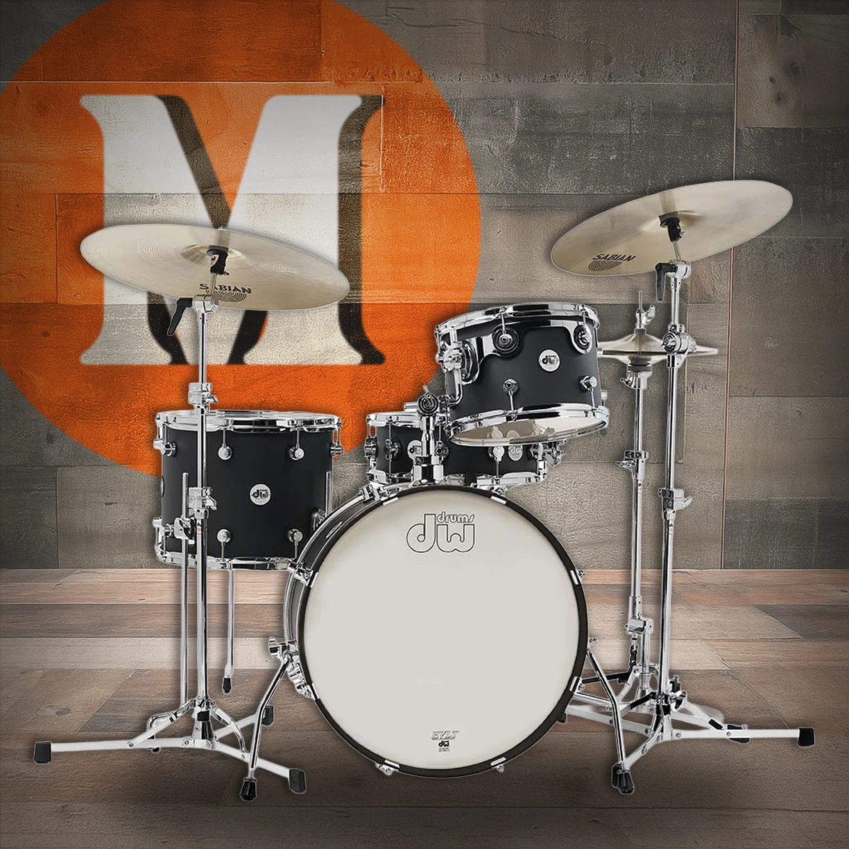 DW Design Series Frequent Flyer 4-Piece Maple Shell Pack - Black Satin Lacquer (DDLM2004BL)