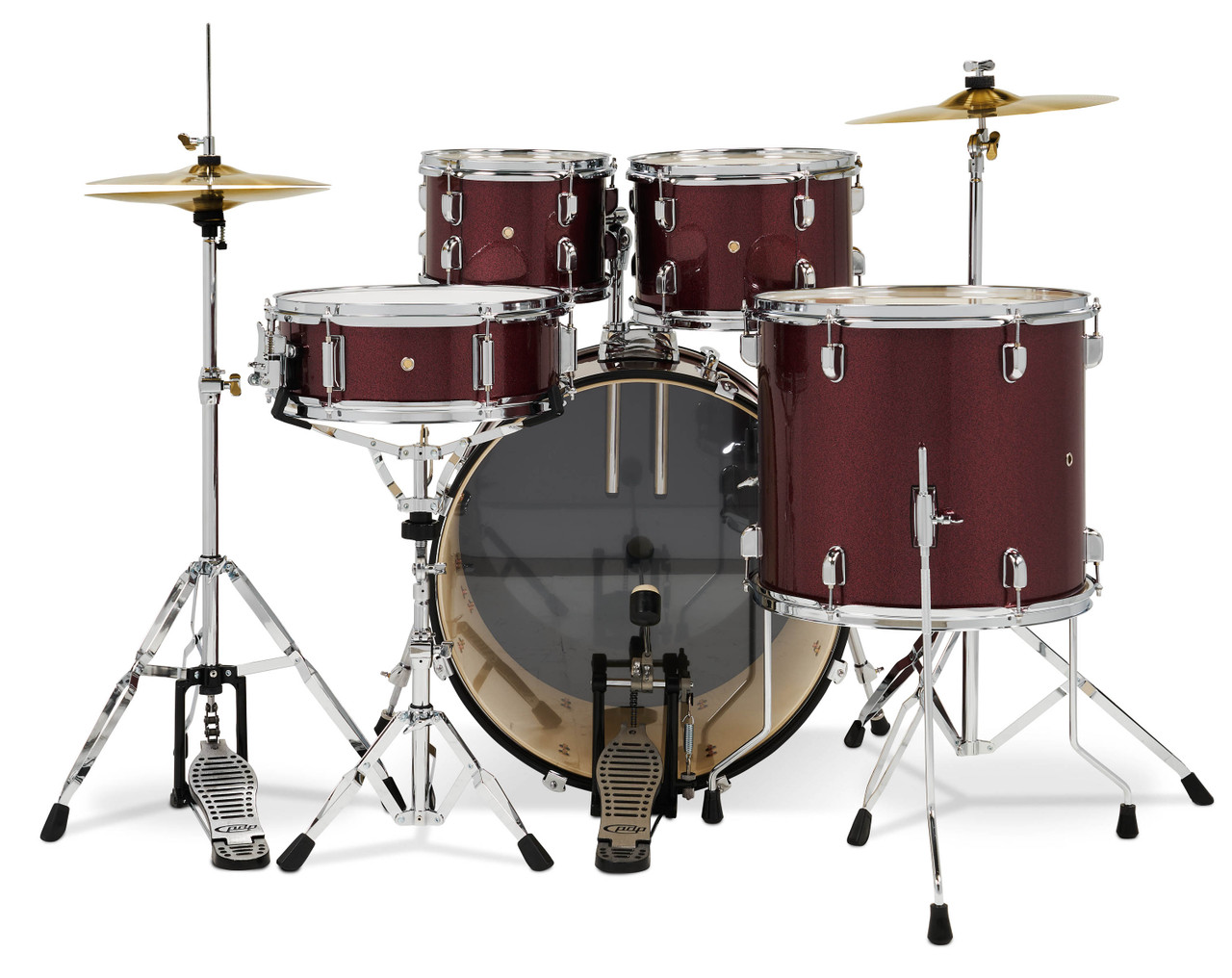 PDP Center Stage Ruby Red Sparkle 5pc Kit Hardware Cymbals & Throne Included (PDCE2215KTRR) | Musician Madness