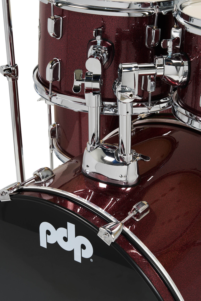 PDP Center Stage Ruby Red Sparkle 5pc Kit Hardware Cymbals & Throne Included (PDCE2215KTRR) | Musician Madness