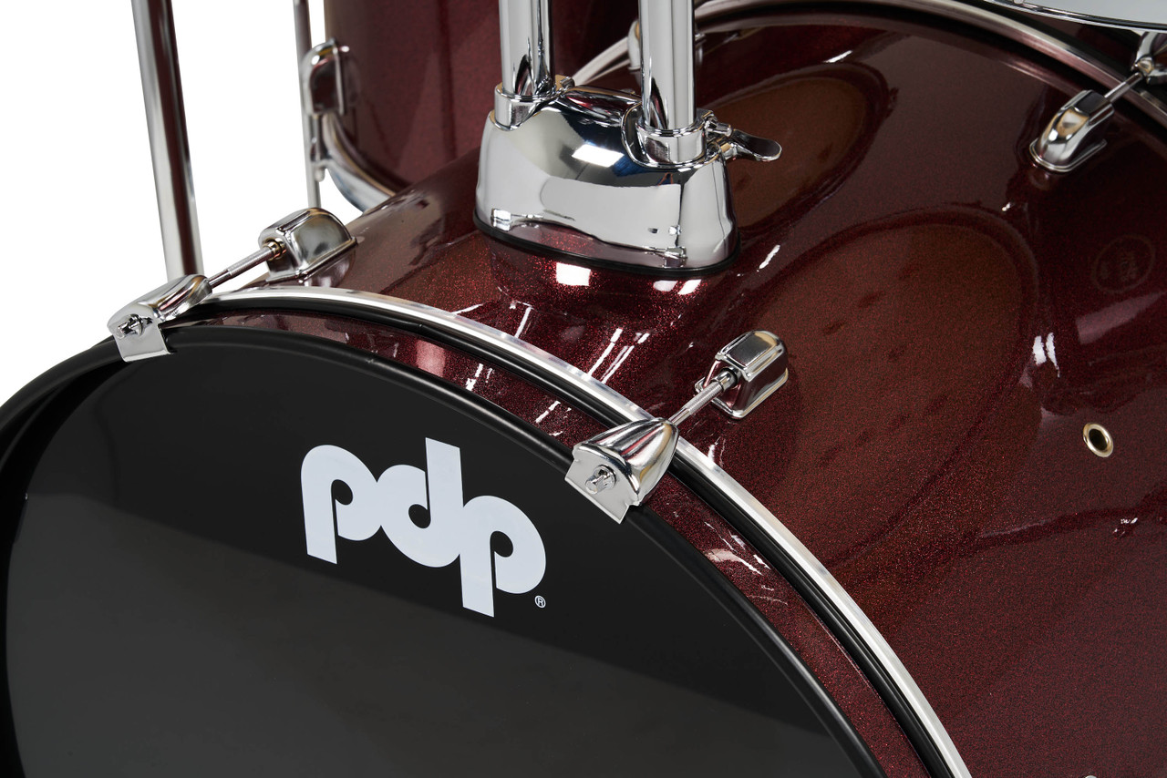 PDP Center Stage Ruby Red Sparkle 5pc Kit Hardware Cymbals & Throne Included (PDCE2215KTRR) | Musician Madness