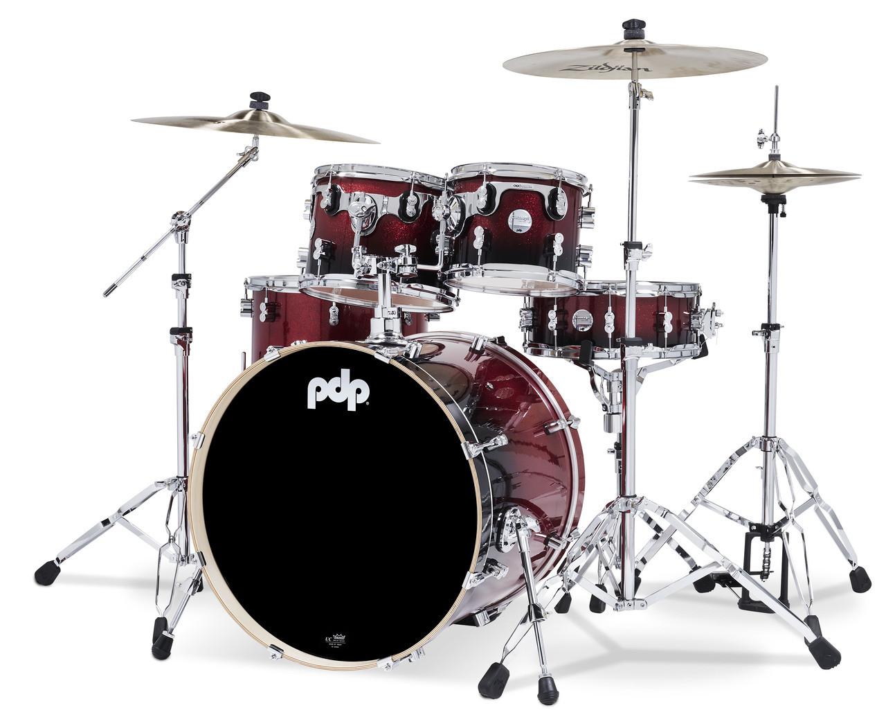 PDP Concept Maple 5-Piece Shell Pack - Red to Black Fade Lacquer w/Chrome Hardware (PDCM2215RB) | Musician Madness