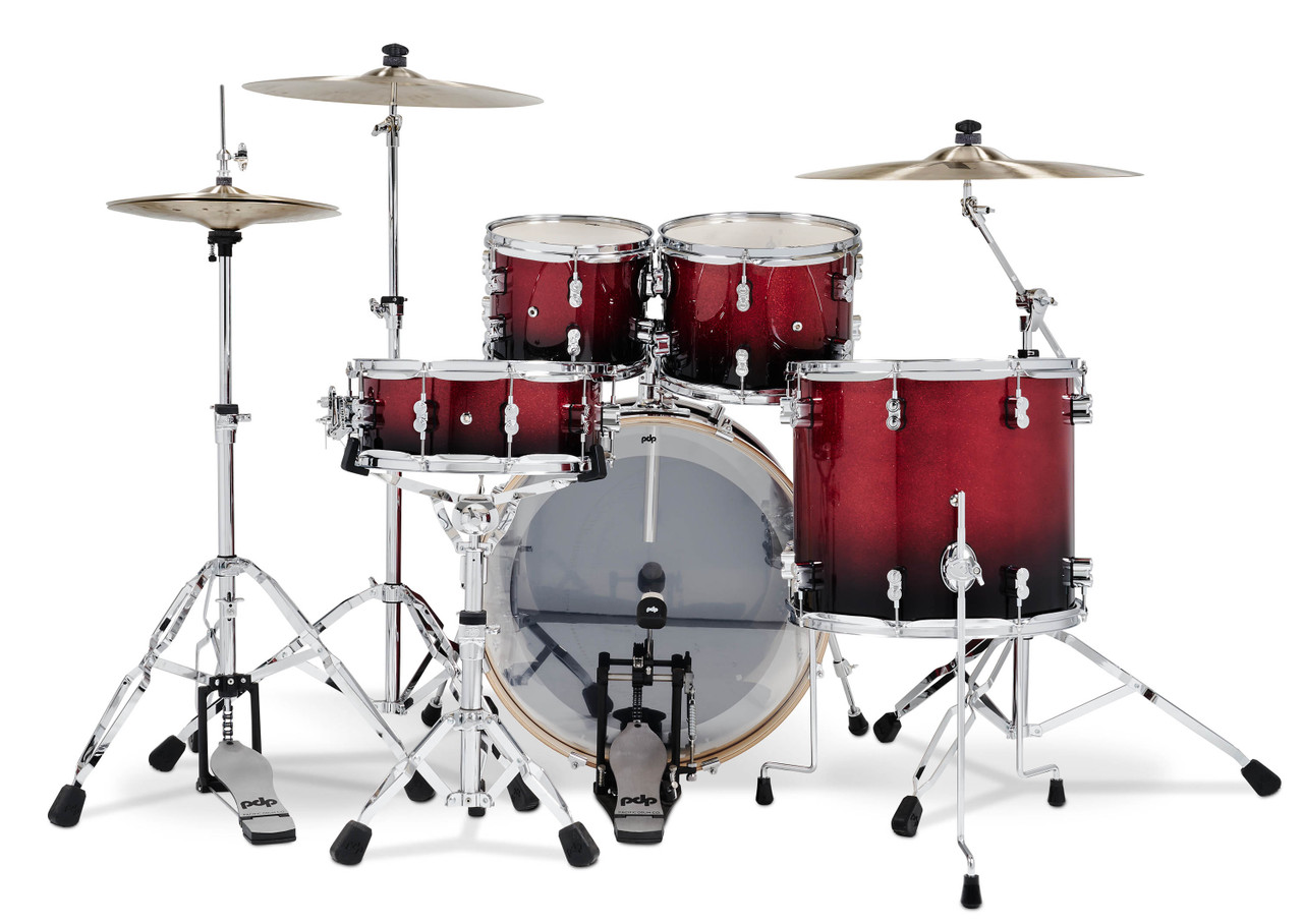 PDP Concept Maple 5-Piece Shell Pack - Red to Black Fade Lacquer w/Chrome Hardware (PDCM2215RB)