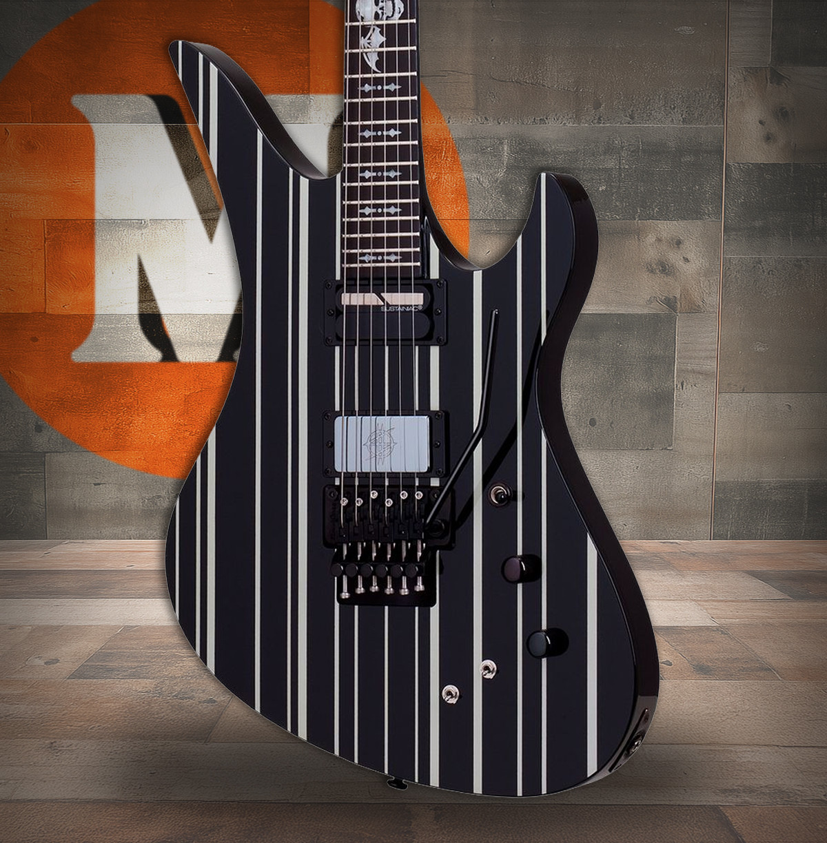 Schecter 1741-SHC Synyster Gates Signature Custom-S 6-String Electric Guitar-Gloss Black with Silver Pin Stripes (1741)