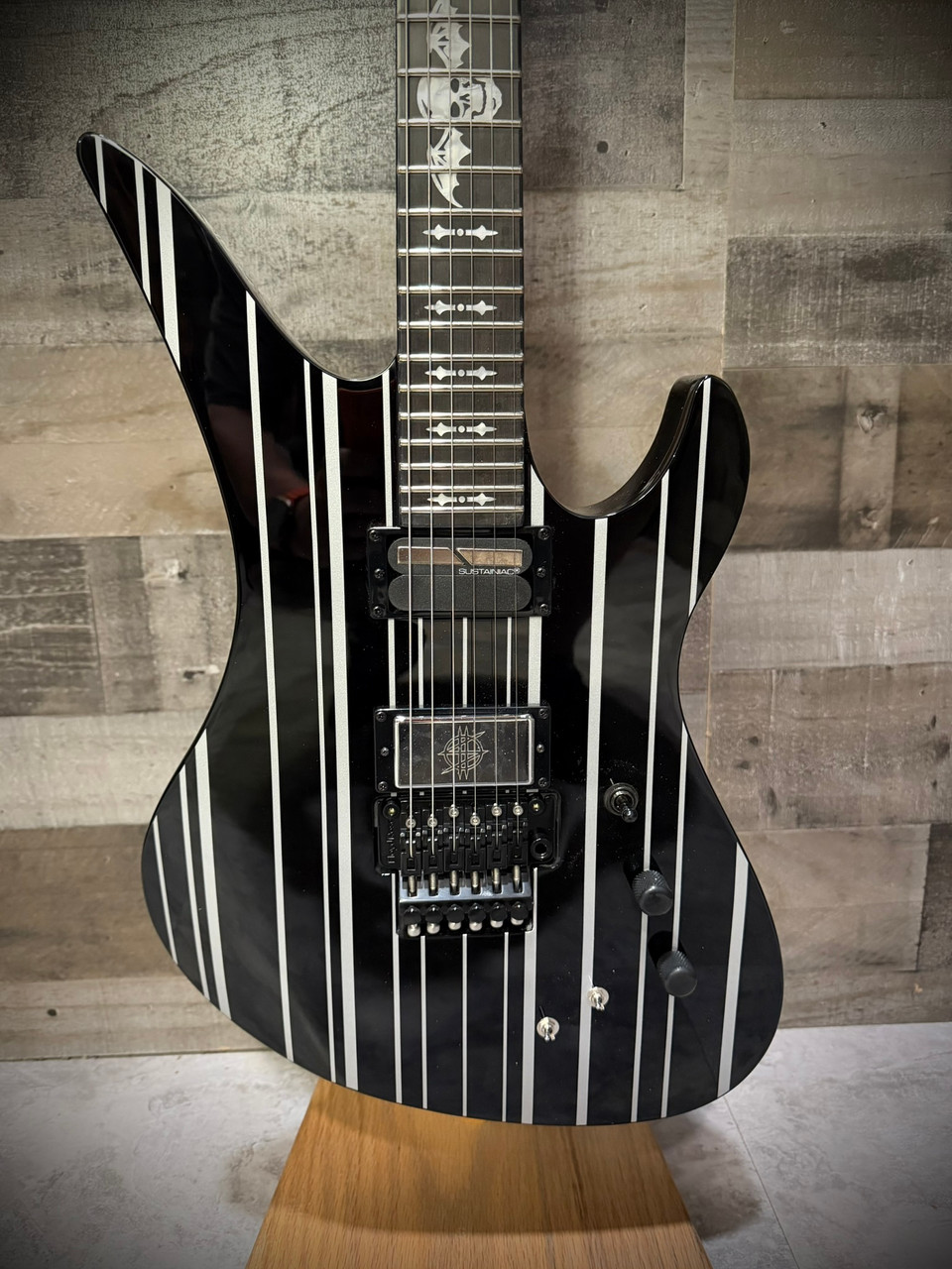 Schecter 1741-SHC Synyster Gates Signature Custom-S 6-String Electric Guitar-Gloss Black with Silver Pin Stripes (1741)