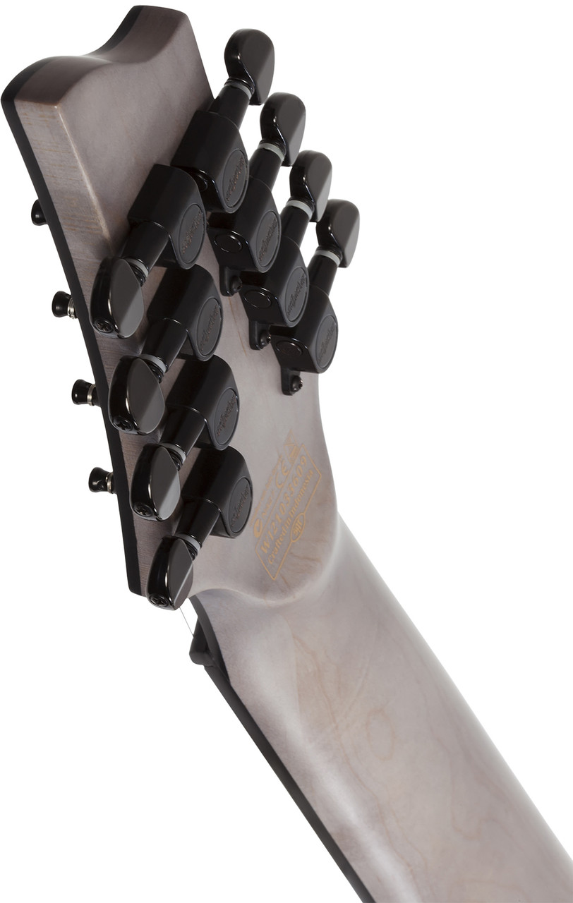 Schecter Omen Elite-8 MS 8-String – See-Thru Blue Burst (2467-SHC) featuring multiscale fingerboard, high-output humbuckers, contoured body, and a stunning figured top designed for modern extended-range performance.