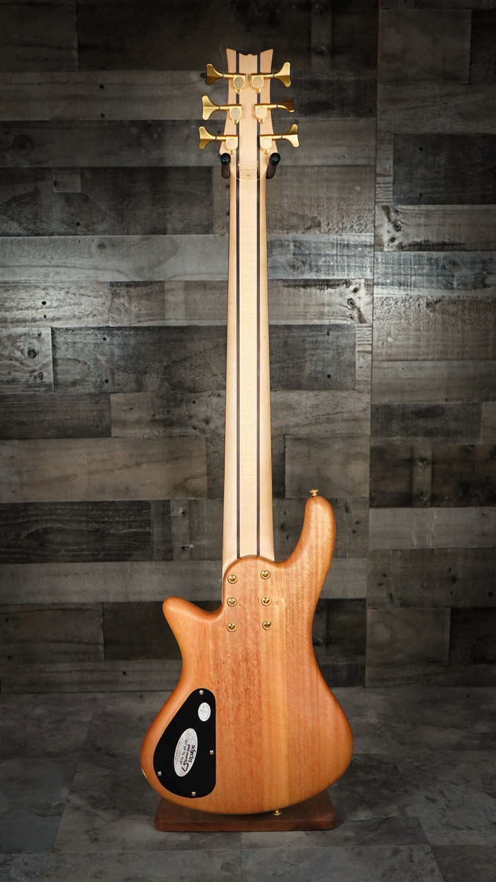 Schecter Stiletto Custom-6 Bass Guitar – Natural Satin (NAT) finish featuring 6-string design, EMG pickups, active 3-band EQ, and contoured mahogany body for smooth, powerful tone and modern versatility