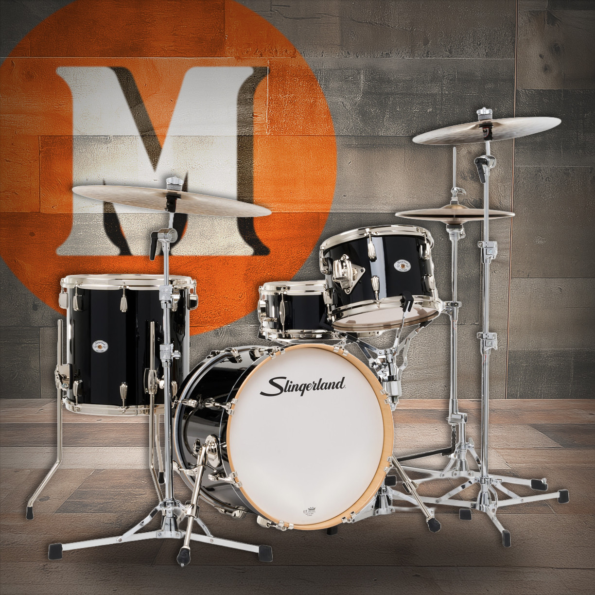 Slingerland 4Pc Studio King Kit, 12/14F/18K/5.5S, Del Norte Black (SDKTSKK18N04AZDNB) | Musician Madness