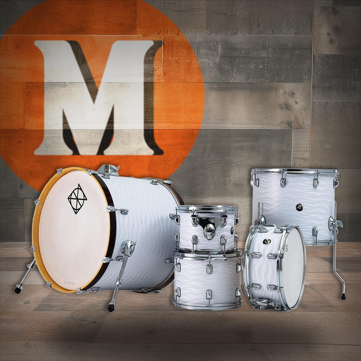 Dixon Spark Birch 5pc Shell Pack - Waves White Wrap (PODSPB522WW) | Musician Madness