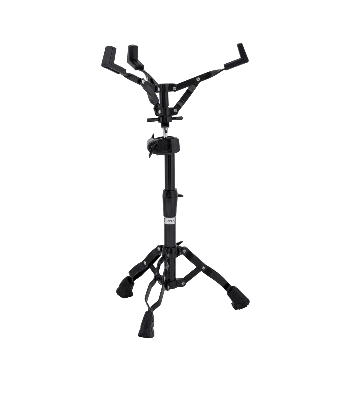 Mapex Armory 800 Snare Stand Black Plated (S800EB) â€“ heavy-duty adjustable snare stand with double-braced legs and slip-resistant rubber feet for maximum stability
