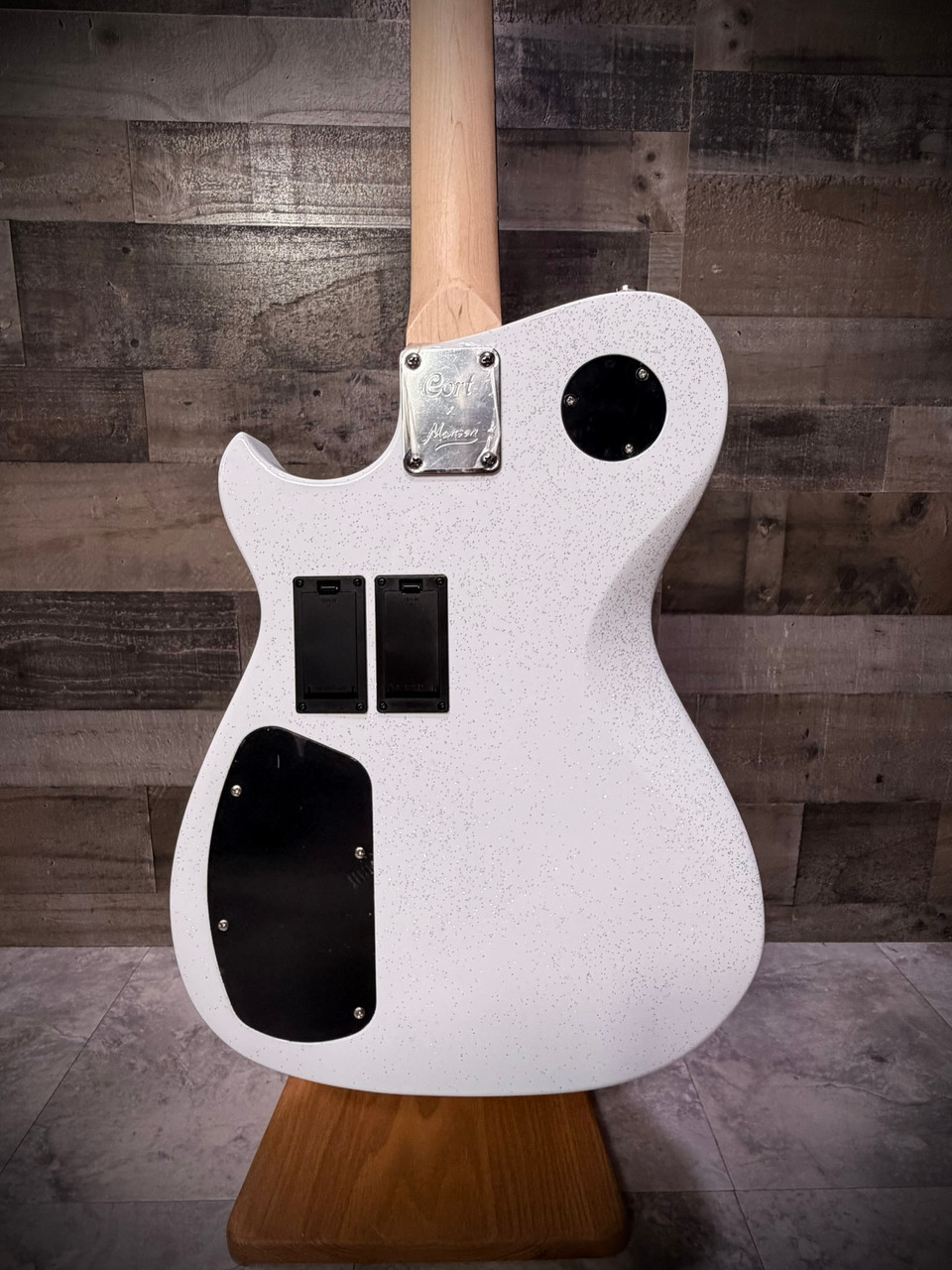 Cort MBM-2 Manson Electric Guitar w/ Kaoss Pad and Sustainiac Electric Guitar w/ Hard Case - White Sparkle | Musician Madness