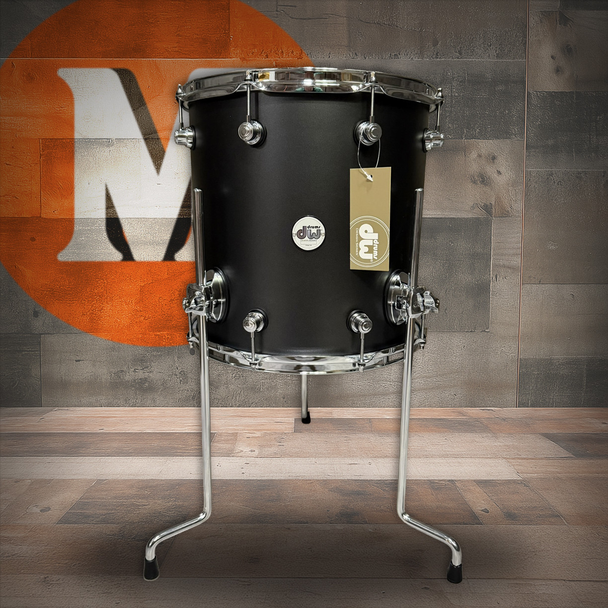 DW Design 14 x 14 Floor Tom with Legs - Iron Satin Metallic  - Open Box | Musician Madness