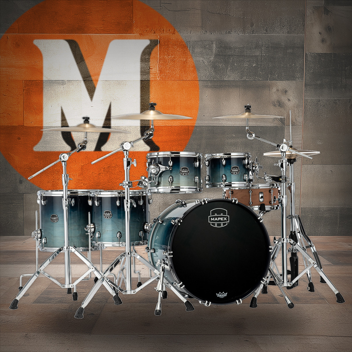 Mapex Saturn Studioease 5 Piece Shell Pack Without Snare - Teal Blue Fade (SR628XURJ)