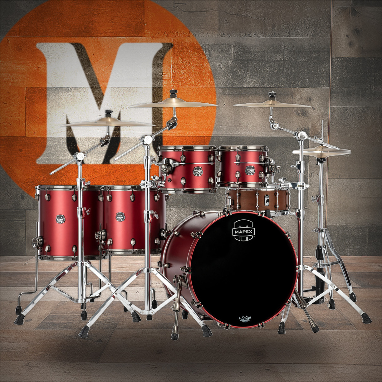 Mapex Saturn Evolution  Workhorse 5 Piece Shell Pack Without Snare - Tuscan Red  (SE628XBBPA) | Musician Madness