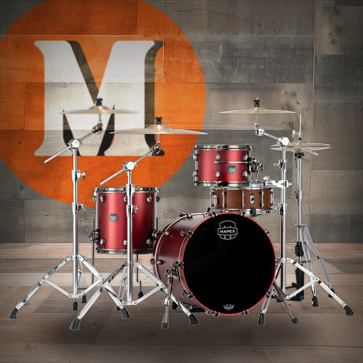 Mapex Saturn Evolution Hybrid Straight Ahead 3 Shell Pack Without Snare - Tuscan Red (SE401XHBPA) | Musician Madness