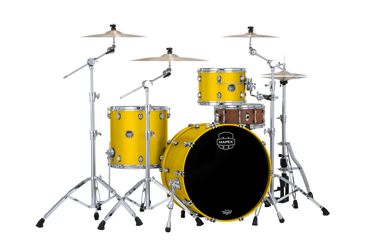 Mapex Saturn Evolution Hybrid Powerhouse Rock 3 Piece Shell Pack Without Snare - Tuscan Yellow (SE446XHPM) | Musician Madness