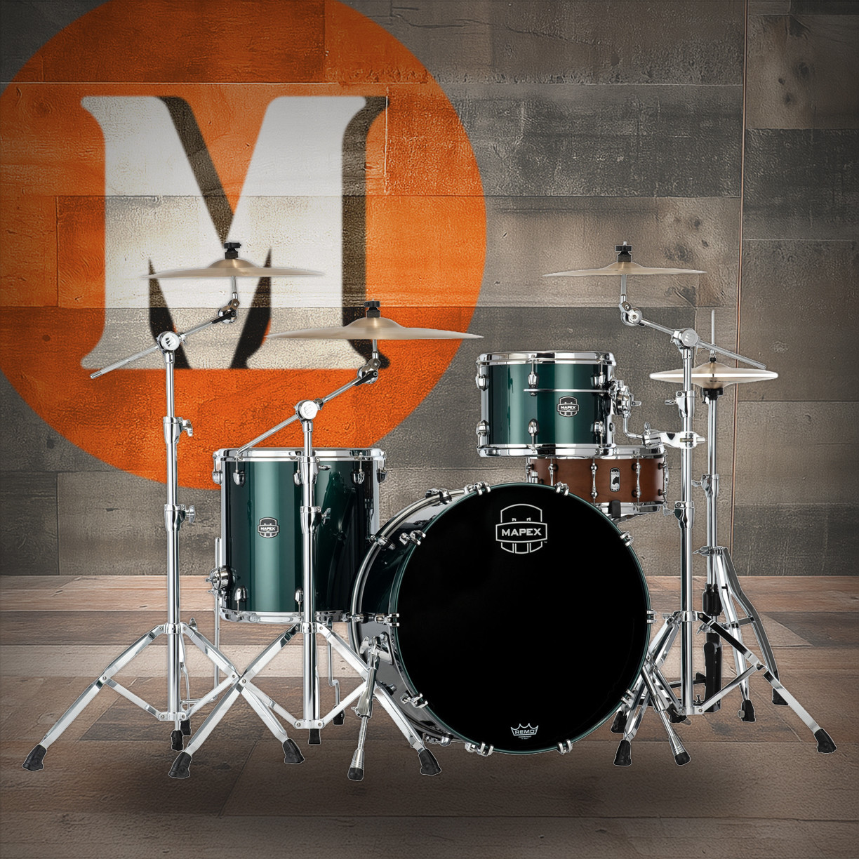Mapex Saturn Evolution Hybrid Powerhouse Rock 3 Piece Shell Pack Without Snare Brunswick Green (SE446XHPQ) | Musician Madness