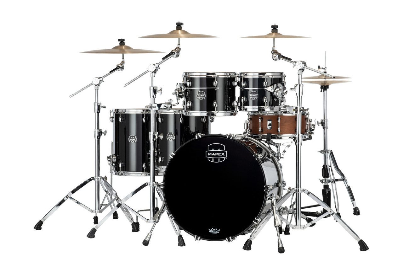 Mapex Saturn Evolution  Workhorse 5 Piece Shell Pack Without Snare - Piano Black (SE628XMPB) | Musician Madness
