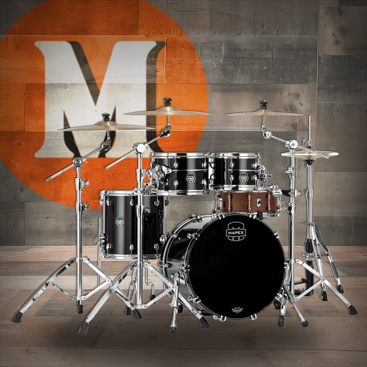 Mapex Saturn Evolution Fusion 4 Piece Shell Pack Without Snare - Piano Black (SE504XBPB)