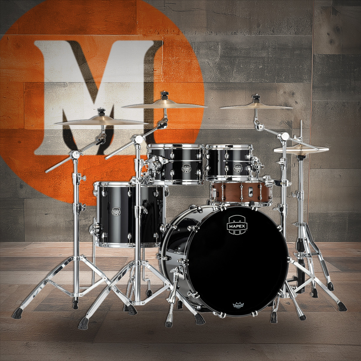 Mapex Saturn Evolution Classic 4 Piece Shell Pack Without Snare - Piano Black (SE529XEBPB)
