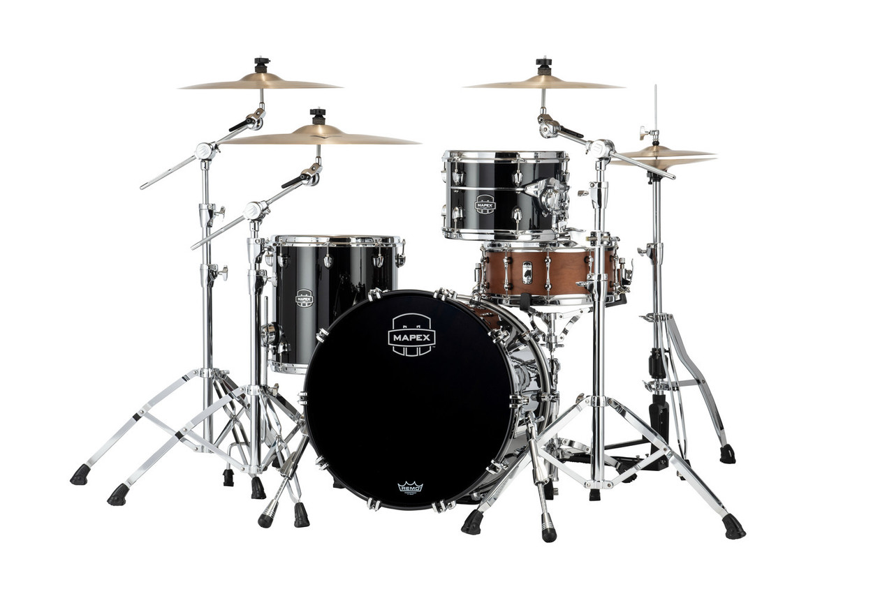 Mapex Saturn Evolution Hybrid Straight Ahead 3 Shell Pack Without Snare - Piano Black (SE401XHPB) | Musician Madness
