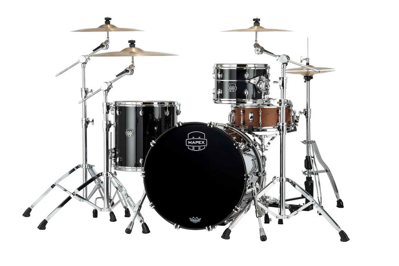 Mapex Saturn Evolution Hybrid Organic Rock 3 Piece Shell Pack Without Snare - Piano Black (SE426XHPB) | Musician Madness