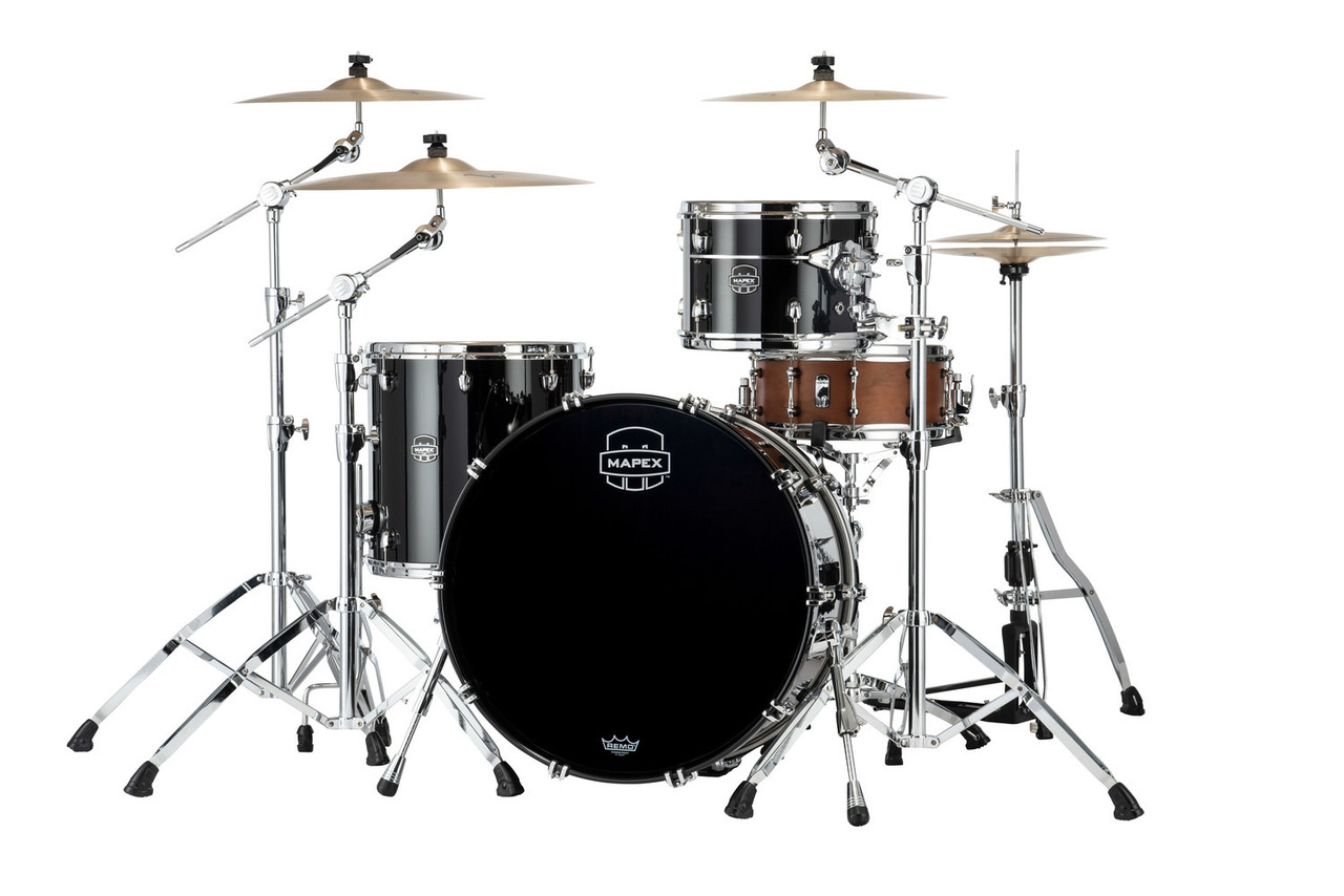 Mapex Saturn Evolution Hybrid Powerhouse Rock 3 Piece Shell Pack Without Snare - Piano Black (SE446XHPB) | Musician Madness