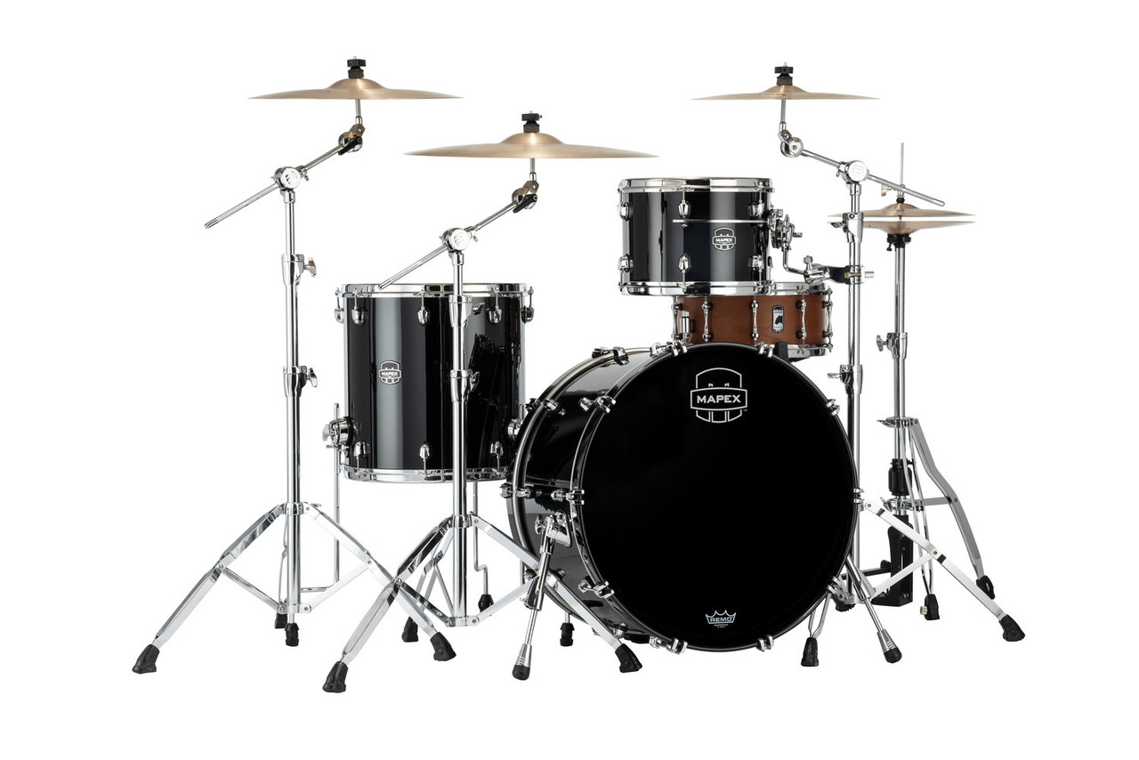 Mapex Saturn Evolution Hybrid Powerhouse Rock 3 Piece Shell Pack Without Snare - Piano Black (SE446XHPB) | Musician Madness