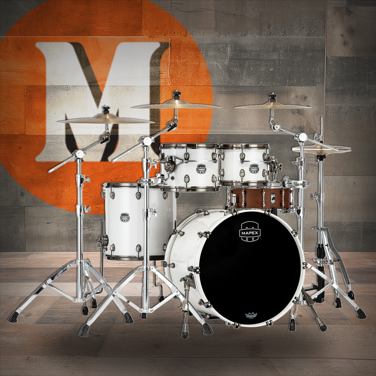 Mapex Saturn Evolution Rock 4 Piece Shell Pack Without Snare - Polar White (SE529XMBPI)