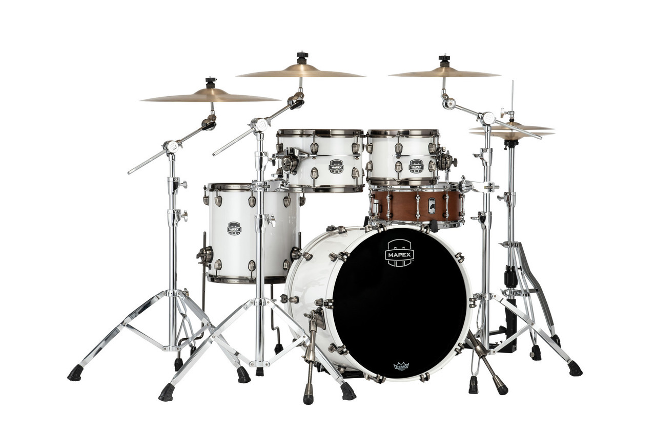 Mapex Saturn Evolution Fusion 4 Piece Shell Pack Without Snare - Polar White (SE504XBBPI) | Musician Madness