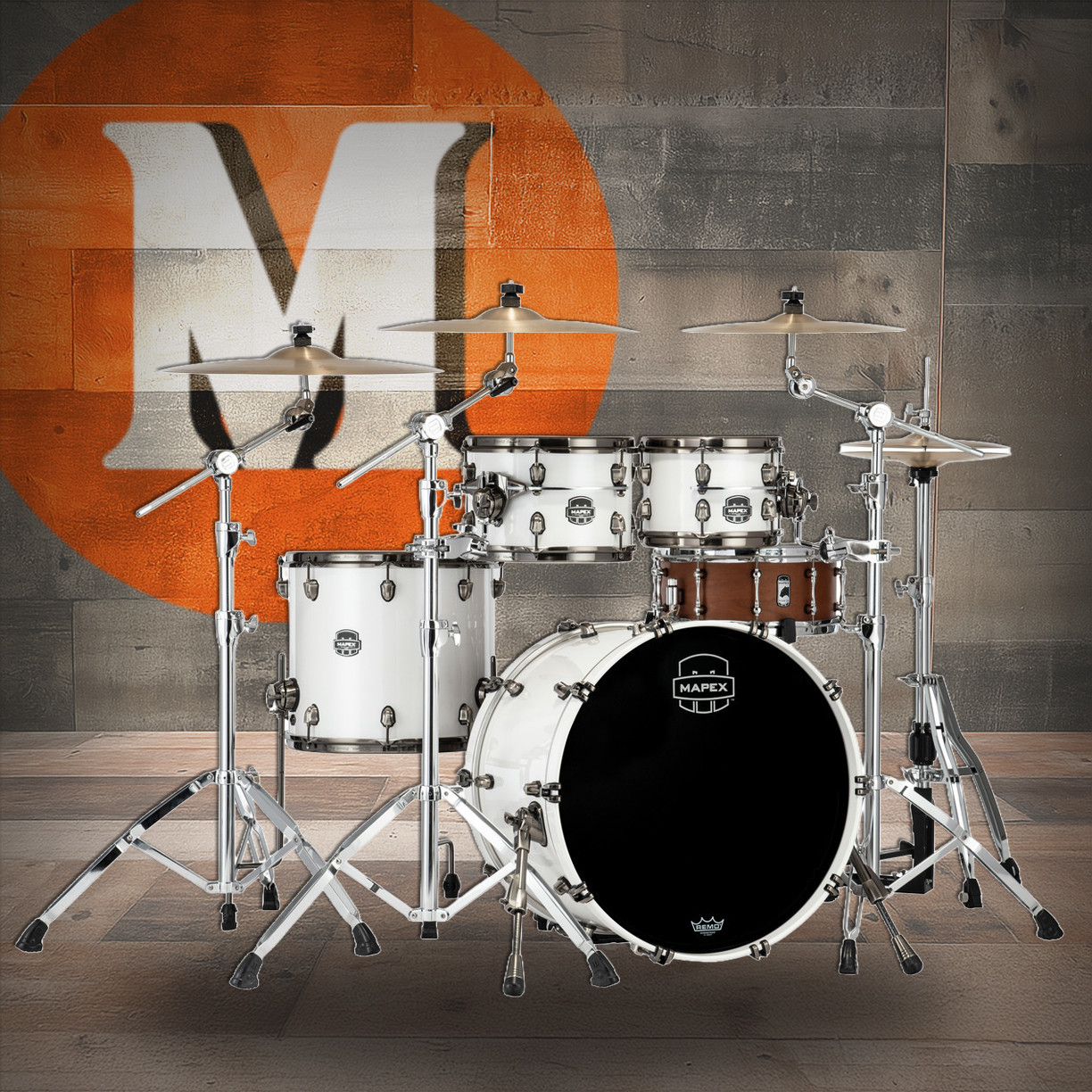 Mapex Saturn Evolution Classic 4 Piece Shell Pack Without Snare - Polar White (SE529XEBBPI)